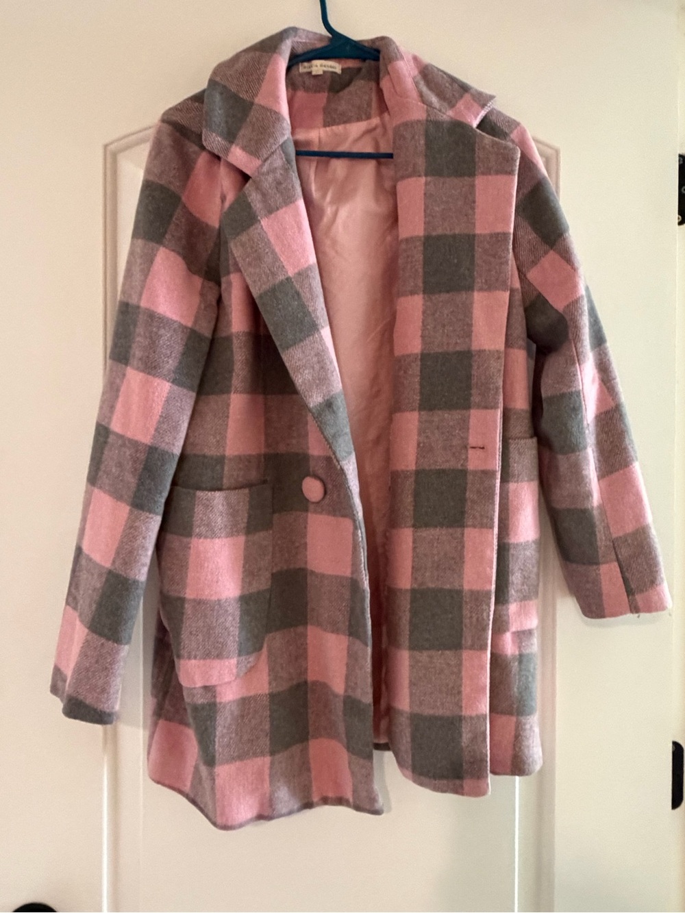 Stevie Hender Pink and Gray Plaid Coat